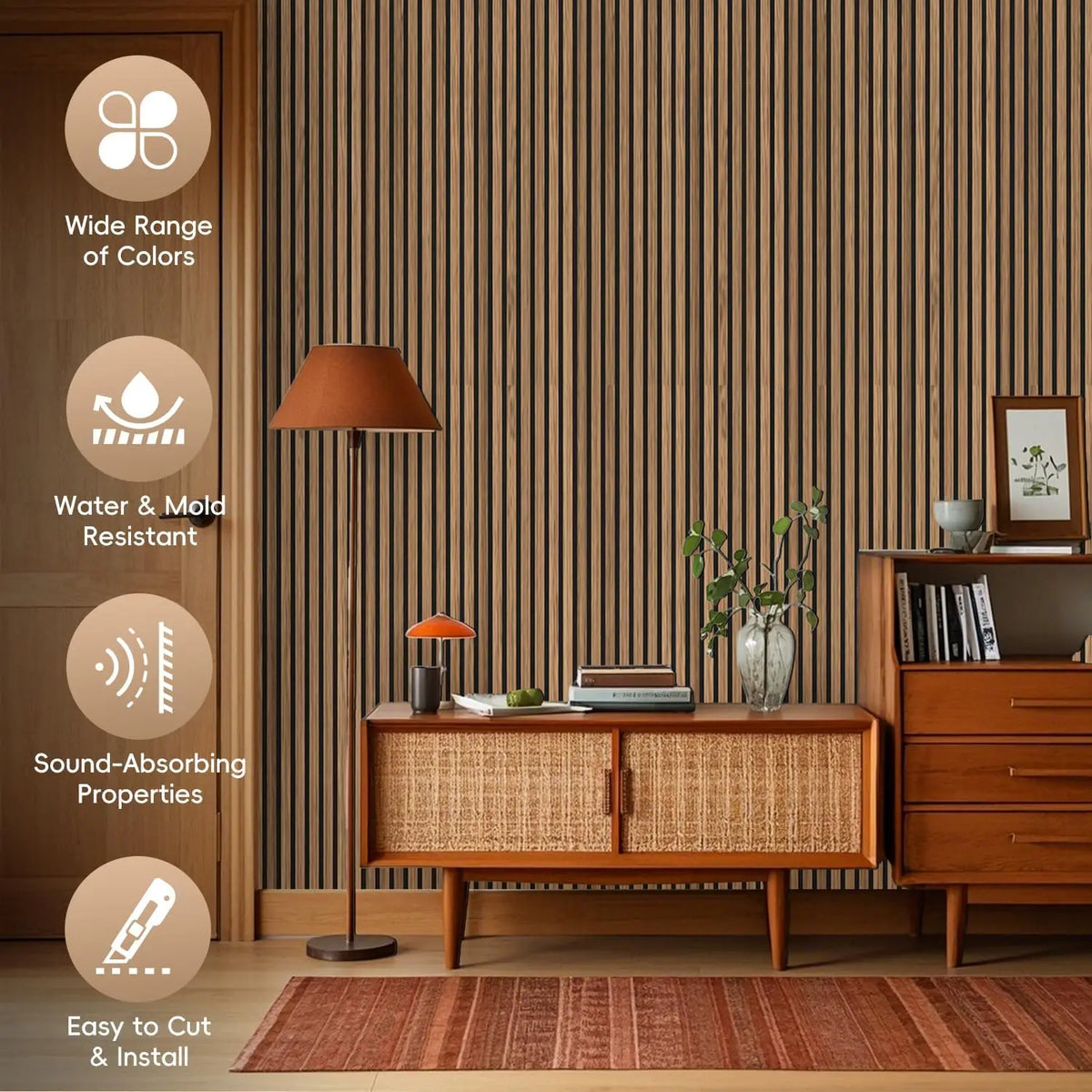 Wood Slat Panels for Wall 2-Piece 94.5" x 11" Acoustic Panels for Interior Wall Decor 3D Fluted Sound Absorbing Panel