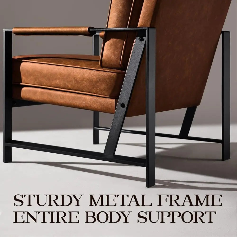 Pair of Oversized Faux Leather Accent Chairs for Living Room