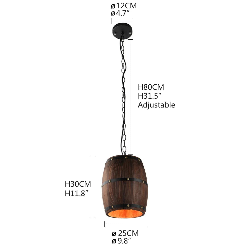 Retro Wood Wine Barrel Pendant Light For Dining Room