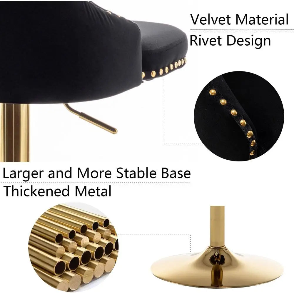 Gold Velvet Bar Stools Set o 4, Swivel Counter Height Bar Stools with Nails Trim, Adjustable Barstools or Kitchen Island, Pub, C