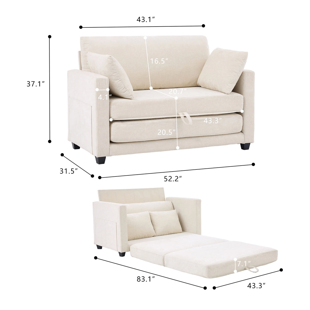 GAOHAPY Convertible Loveseat Sleeper Sofa Bed With Pull Out Design