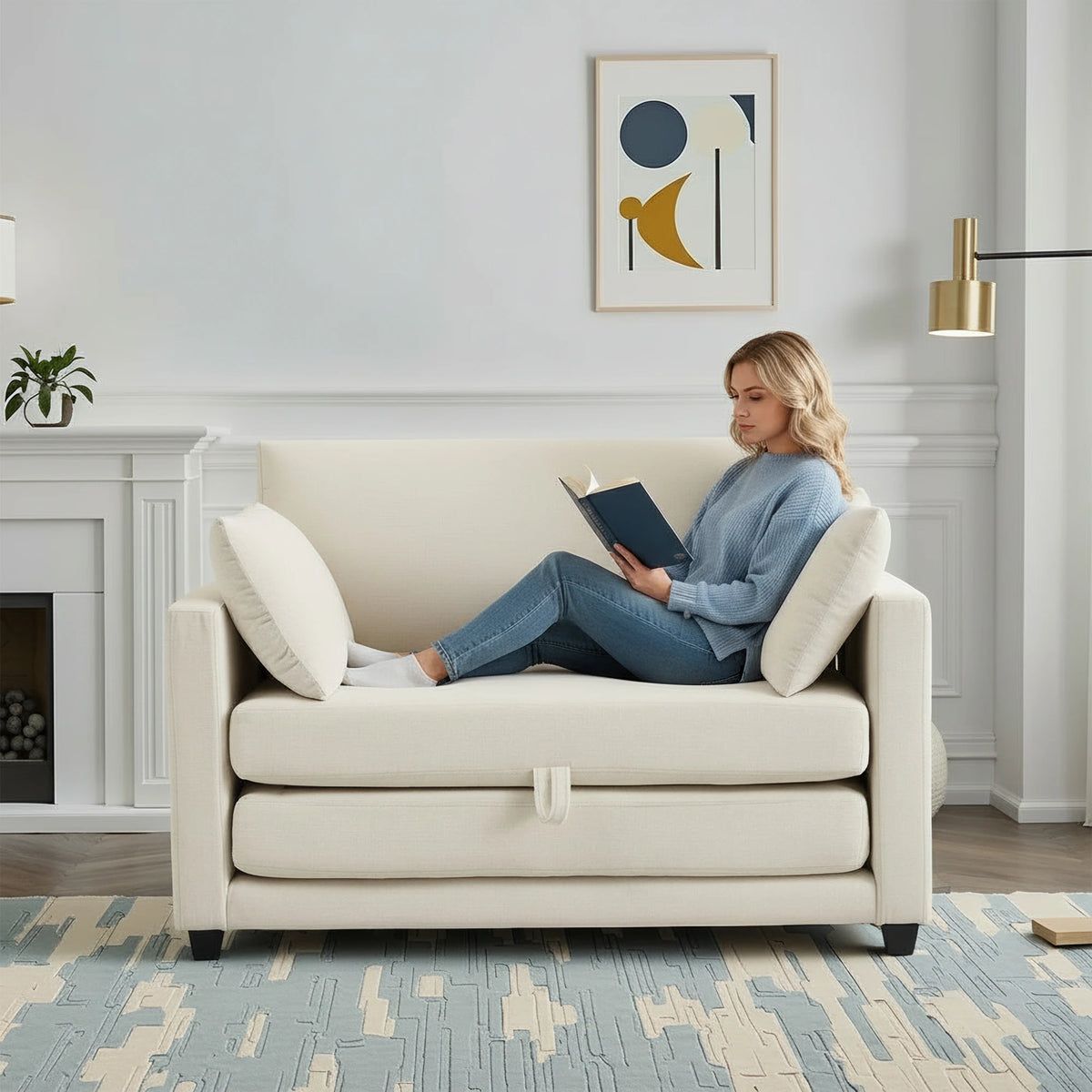GAOHAPY Convertible Loveseat Sleeper Sofa Bed With Pull Out Design