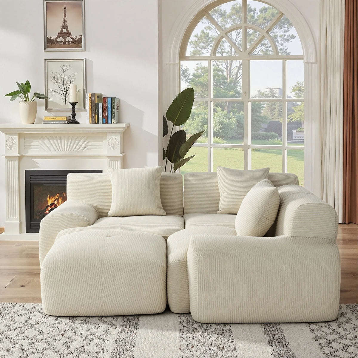 GAOHAPY Modular Corduroy Sectional Sofa With Chaise Ottoman