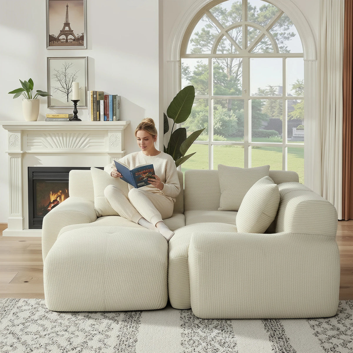 GAOHAPY Modular Corduroy Sectional Sofa With Chaise Ottoman