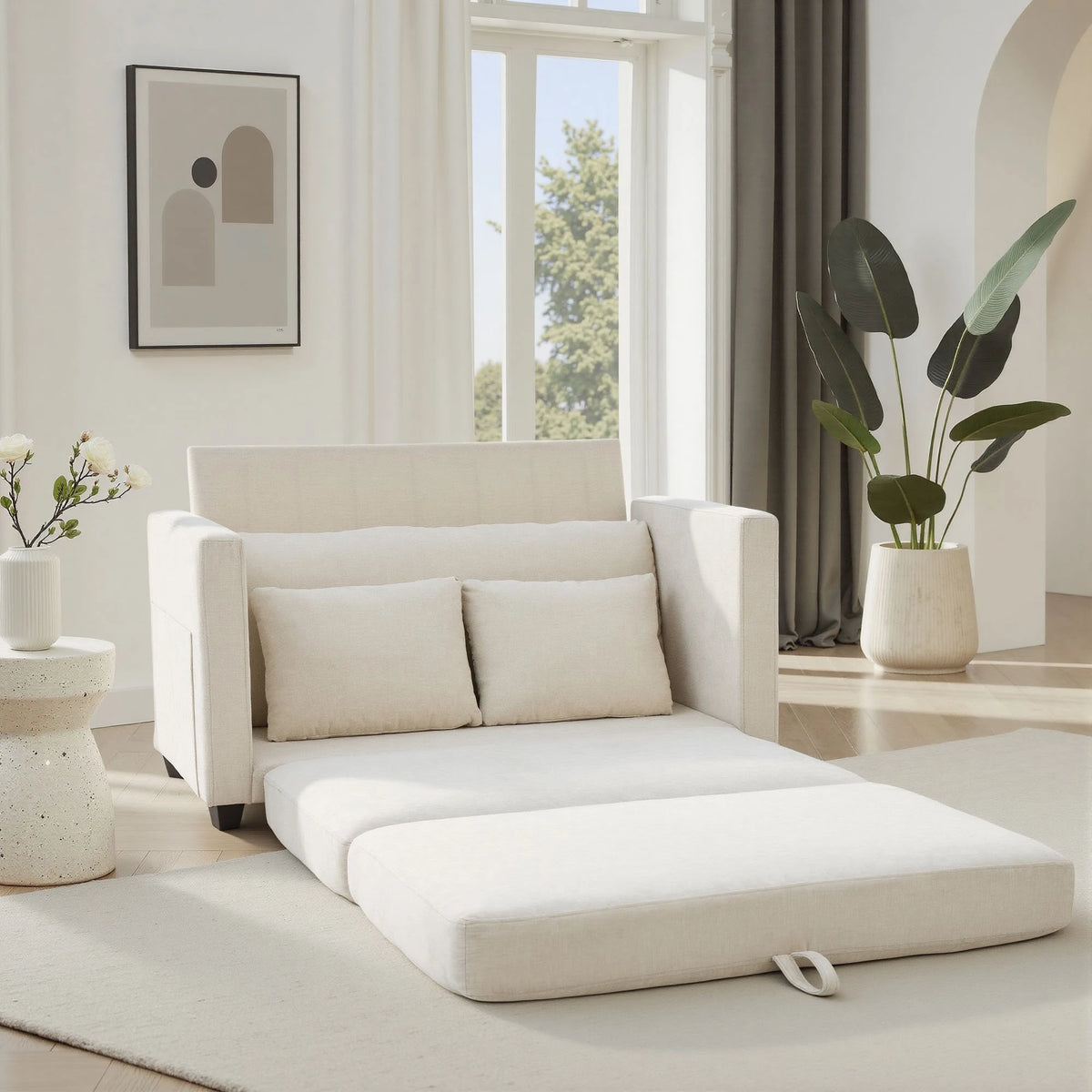 GAOHAPY Convertible Loveseat Sleeper Sofa Bed With Pull Out Design