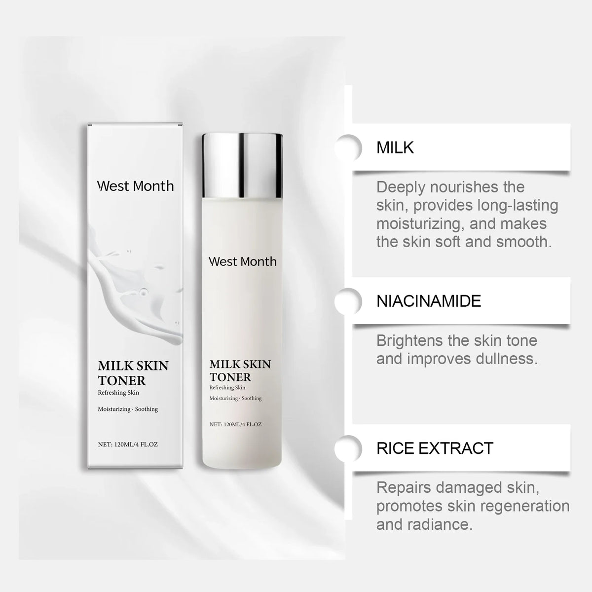 120ml Milk Glow Toner Deeply Hydration Brightening Skin Relieve Dryness Reduces Wrinkles Soothing Refreshing Nicotinamide Toner