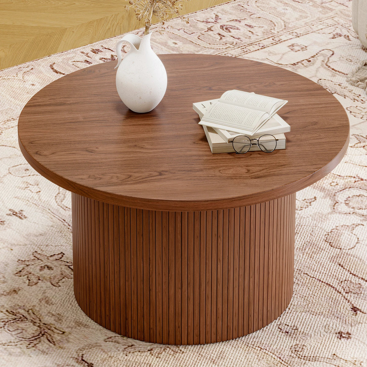 Tambour Coffee Table Mid Century Modern Wood Drum Accent Table