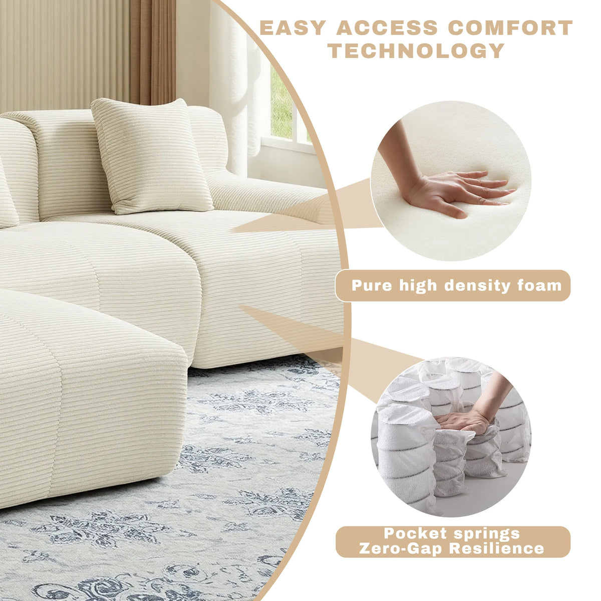 GAOHAPY Modular Corduroy Sectional Sofa With Chaise Ottoman