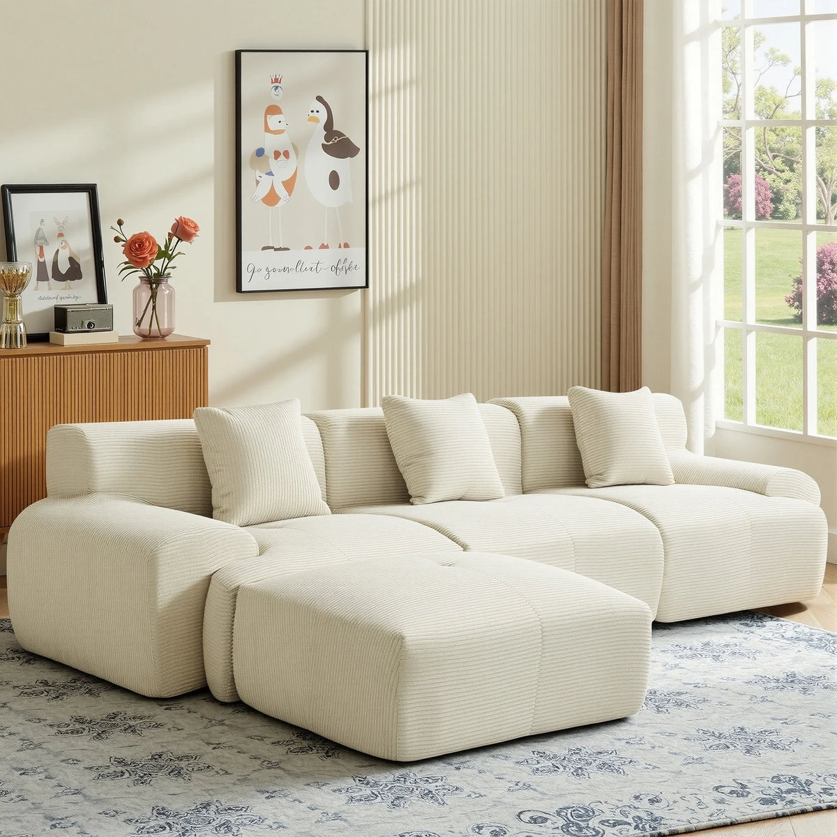 GAOHAPY Modular Corduroy Sectional Sofa With Chaise Ottoman