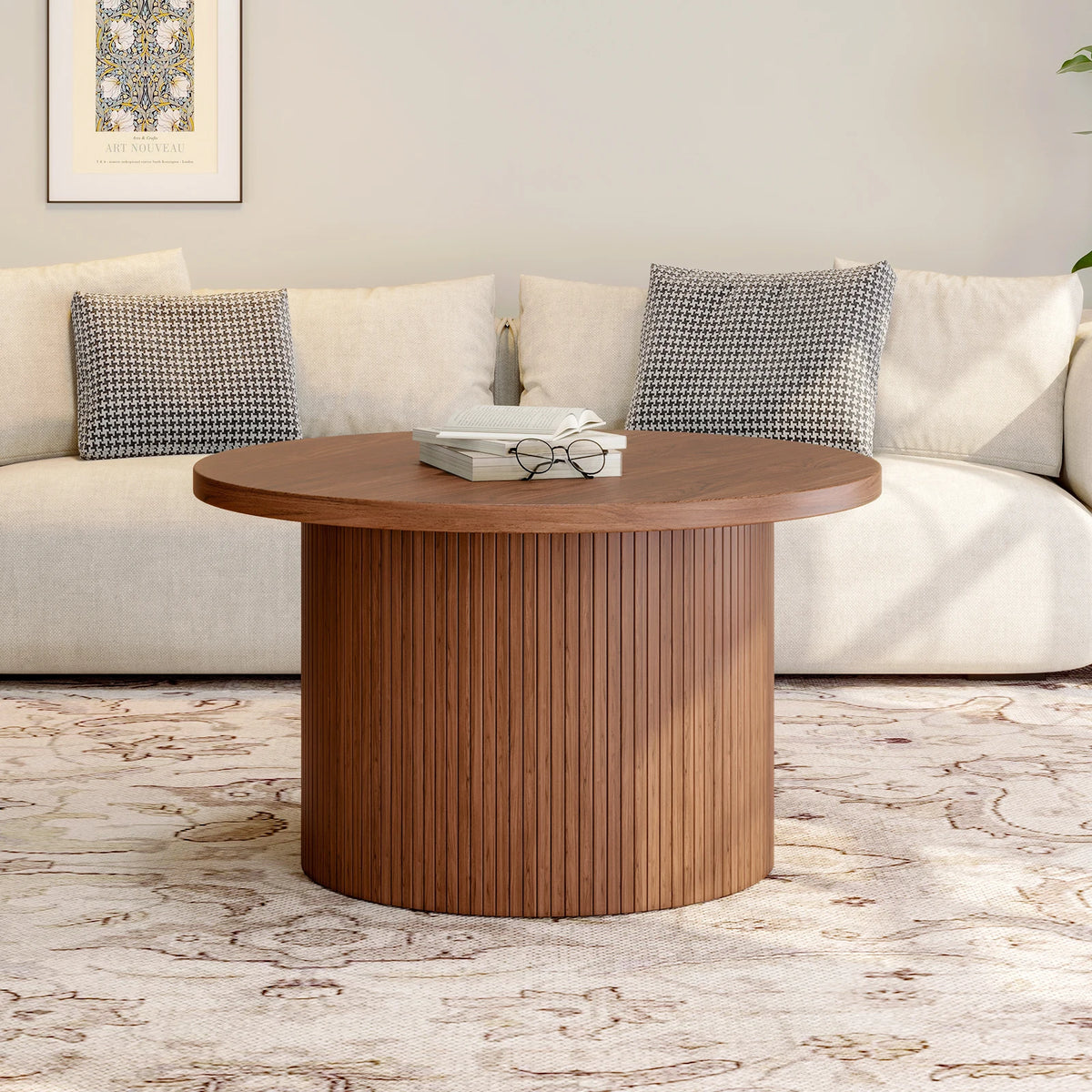 Tambour Coffee Table Mid Century Modern Wood Drum Accent Table