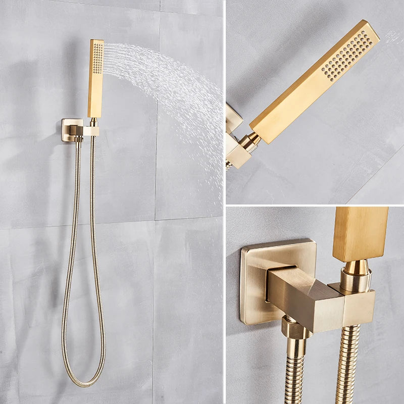 Brushed Gold Bathroom Shower Set Rainfall Shower Head Single Handle Shower Faucet Wall Mounted Bath Shower Mixer Water Set