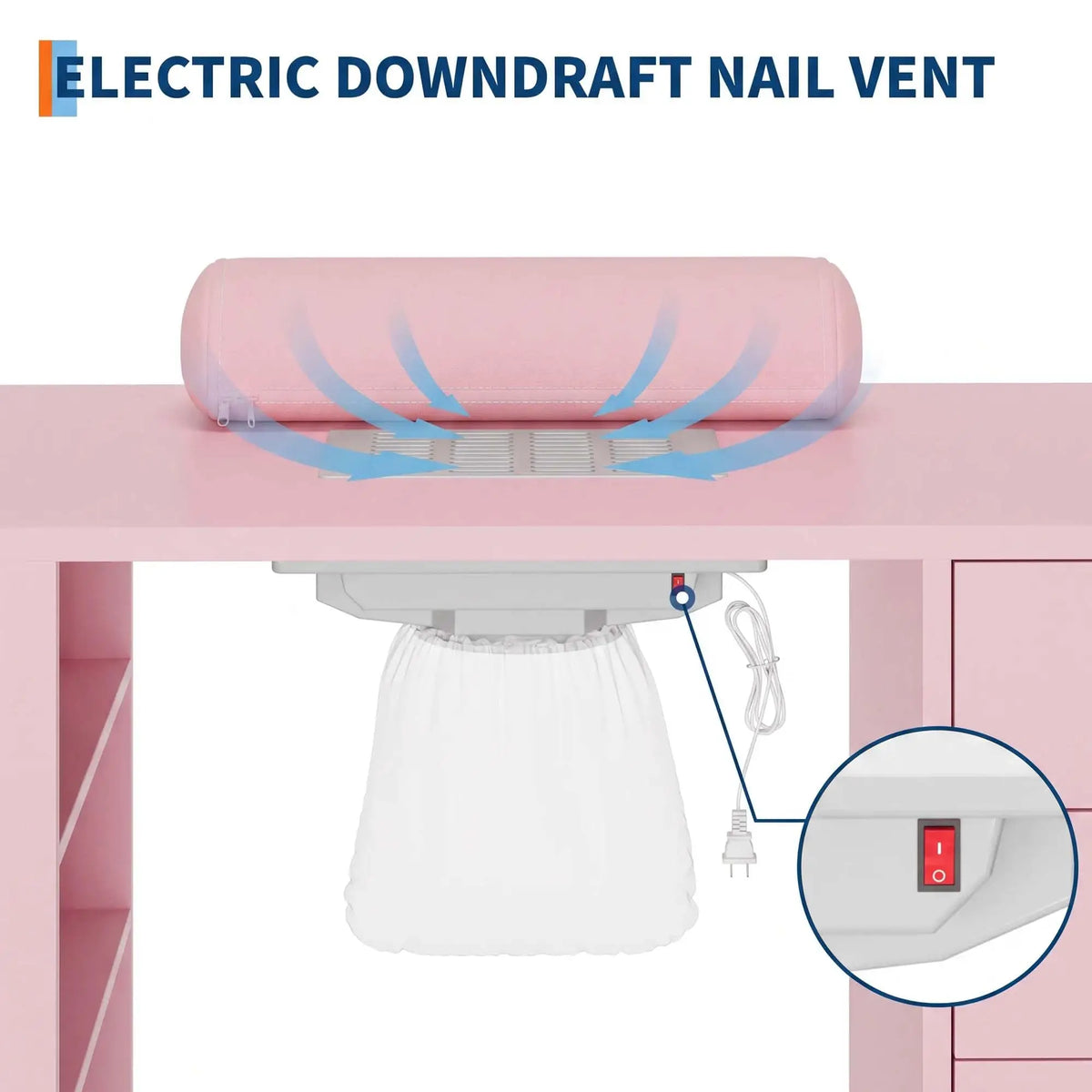 HiMISS Nail Technician Desk With Dust Collector And Storage Furniture