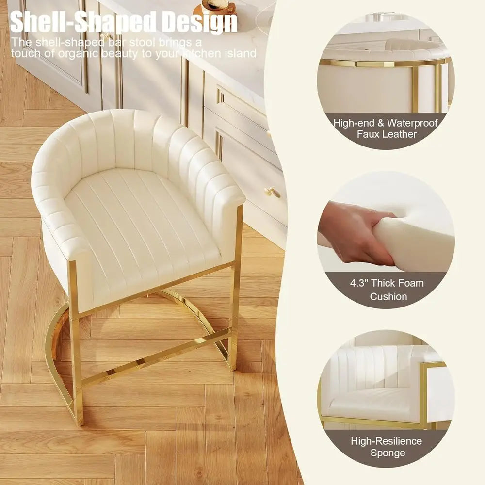 Upholstered Barrel Counter Stools Set of 3 with Arms and Backrests