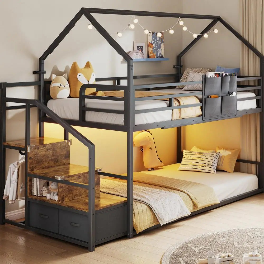 XMSJ Metal Bunk Bed with Two Storage Drawers for Bedroom