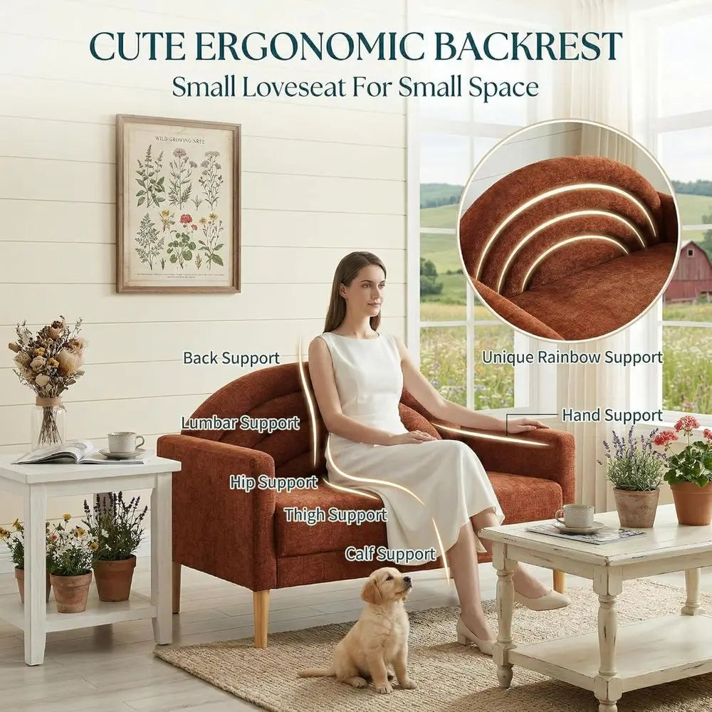 Compact Linen Upholstered Loveseat Sofa for Small Spaces