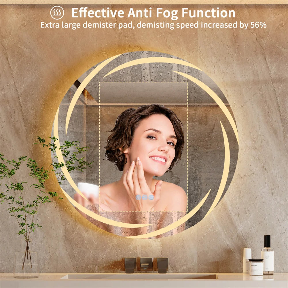LUVODI Modern LED Bathroom Wall Mirror with Circle Backlight Illuminated Vanity Mirror with Defogging Feature for Bath