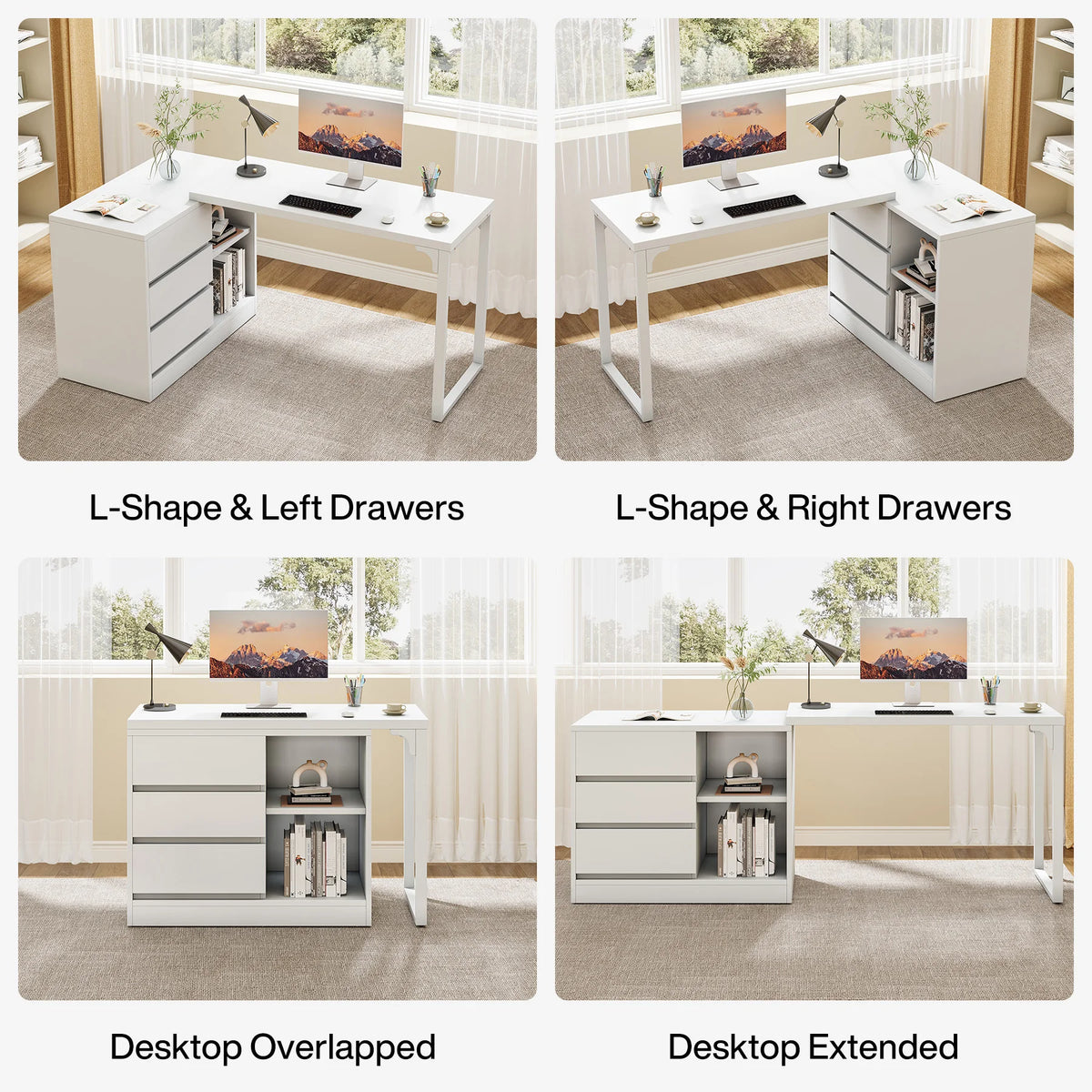 Tribesigns Reversible L Shaped Computer Desk With Drawers And Shelves
