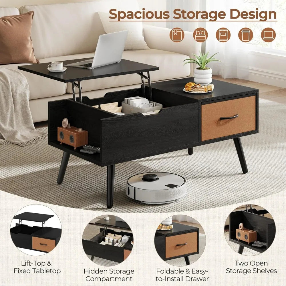 Lift Top Coffee Table Storage Shelf Hidden Compartment Living Room