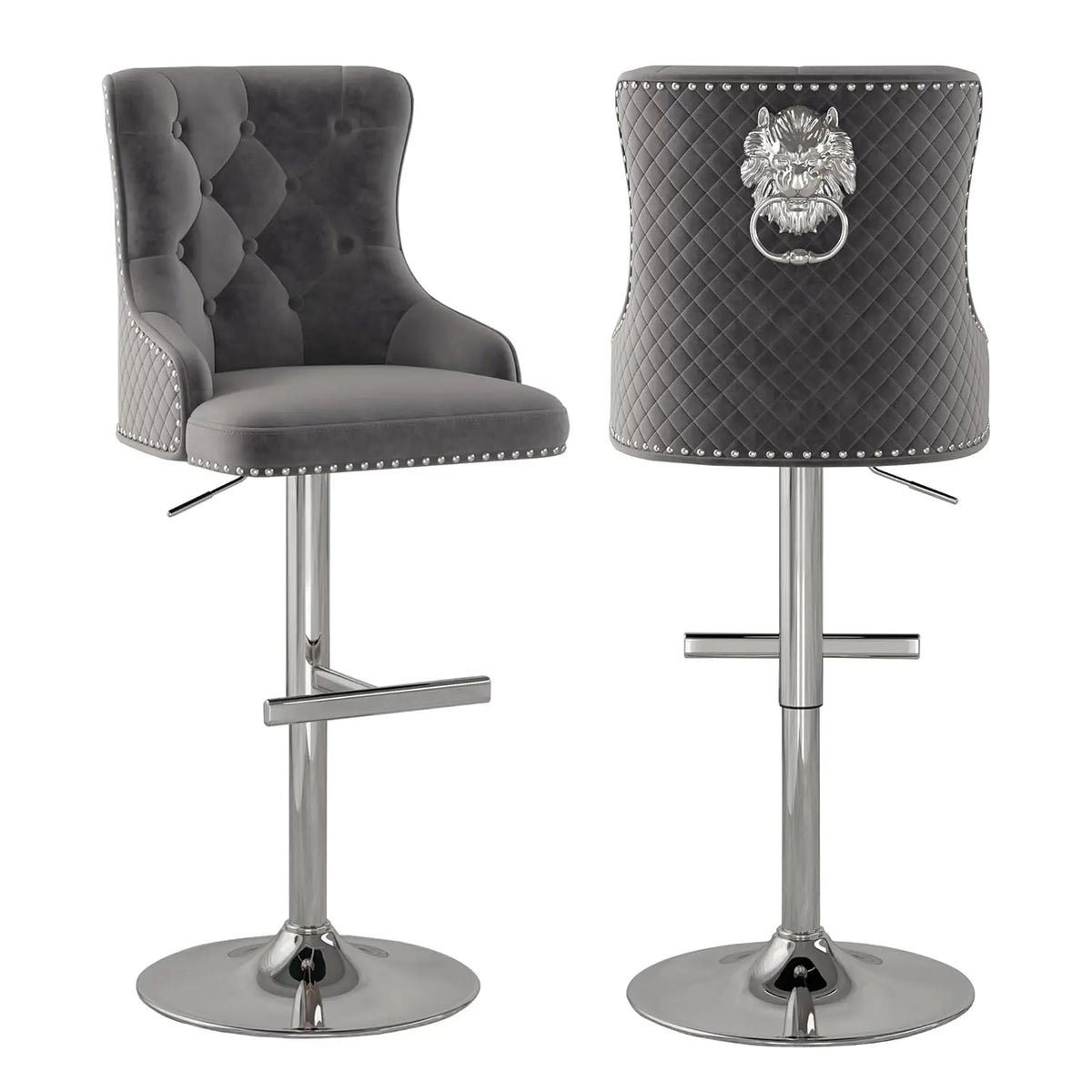 Velvet Bar Stool Set 2 Swivel Counter Height Adjustable Nailhead Gold Metal Base Kitchen Dining, Custom