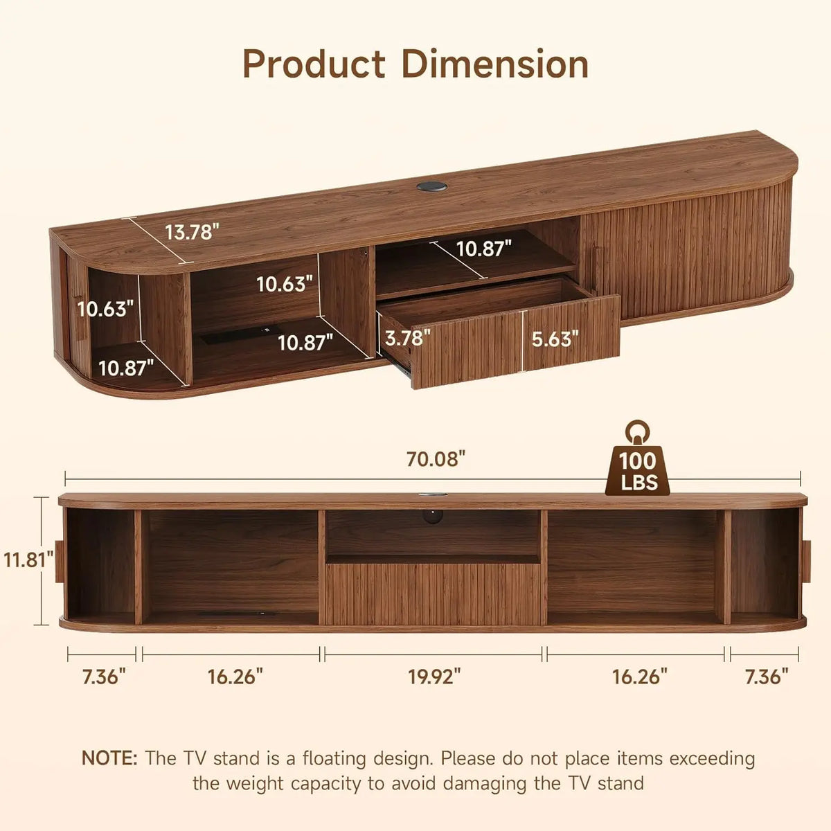 ONBRILL Smart Floating TV Stand With LED Lights And Storage