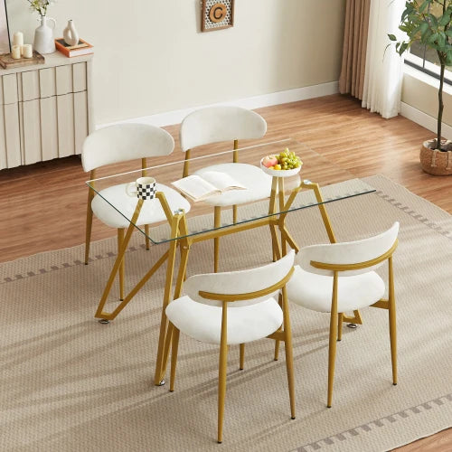 Rectangular Glass Dining Table - 47.3"W Gold Metal Legs, Modern, Seats 1-6, Versatile for Dining Room Office