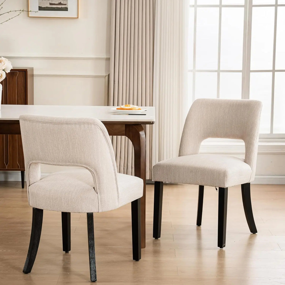 Set of 2 Fabric Upholstered Wooden Dining Chairs, Modern Farmhouse Kitchen Side Chairs, Customized