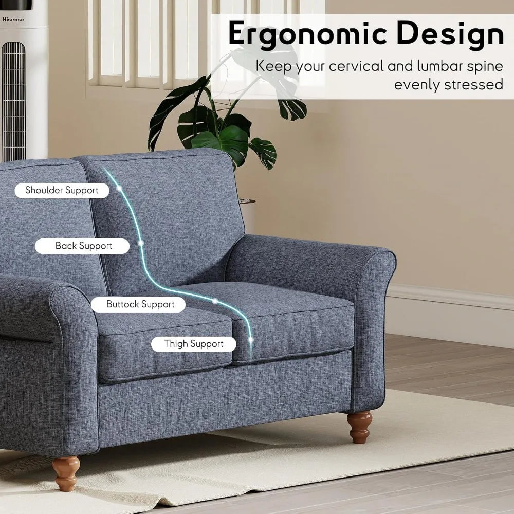 57" Comfortable Loveseat Sofa for Living Room, Apartment, Office, Blue