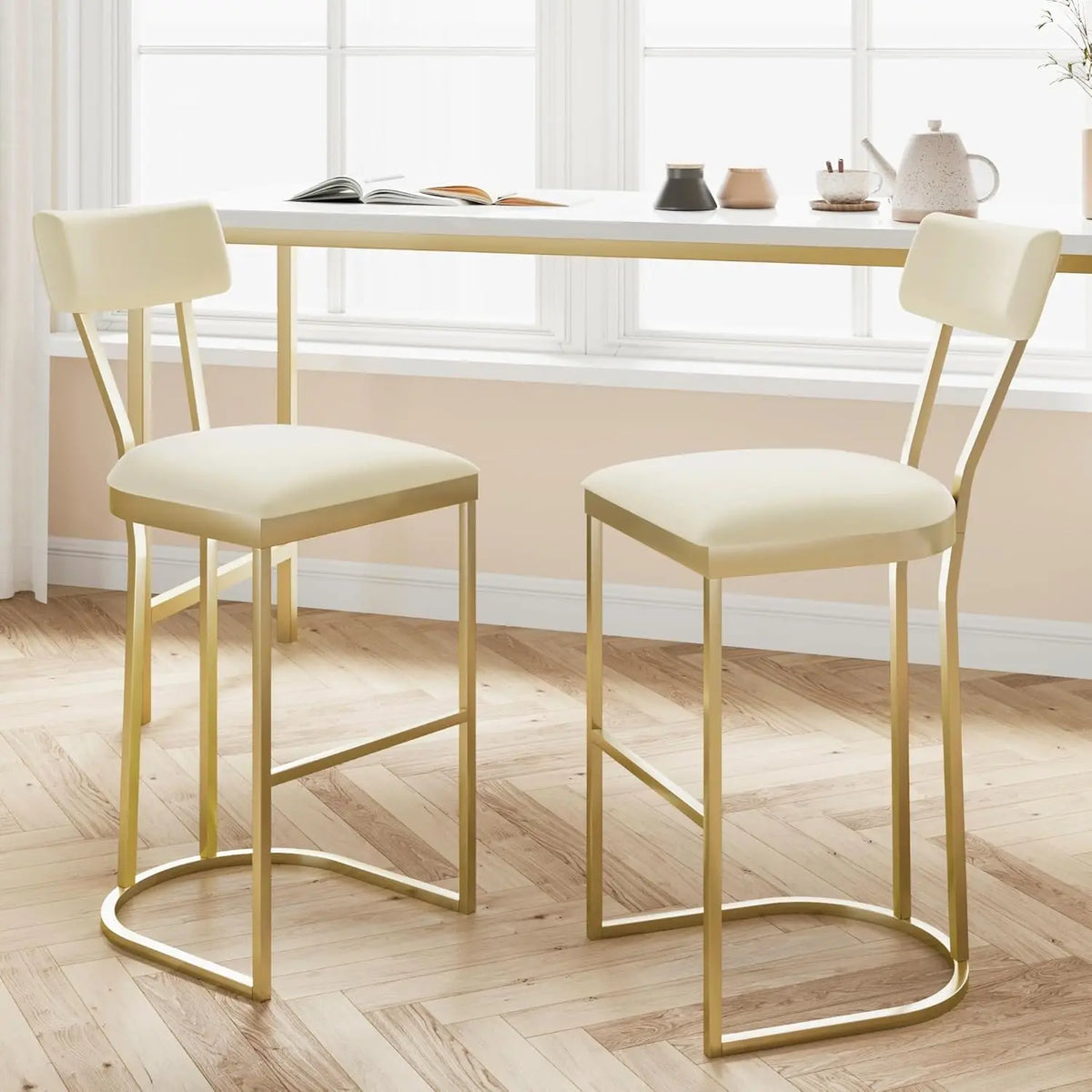 HiMISS Upholstered Bar Stools Set of Two With Curved Back