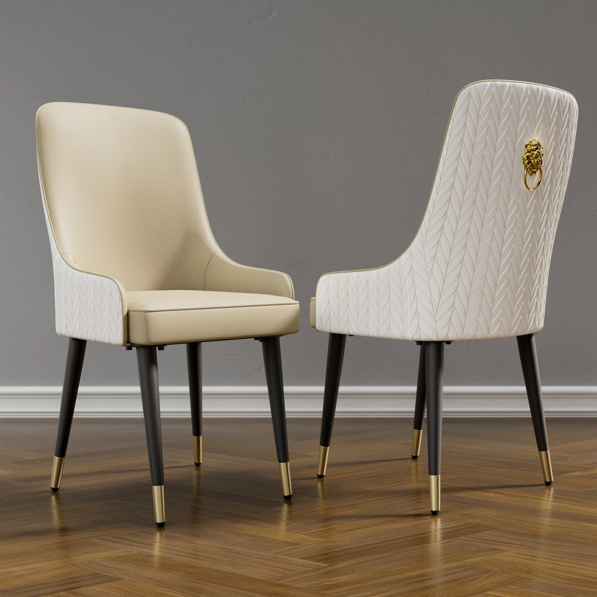 Modern PU Leather Dining Chairs Set Tufted Lion Head Ring