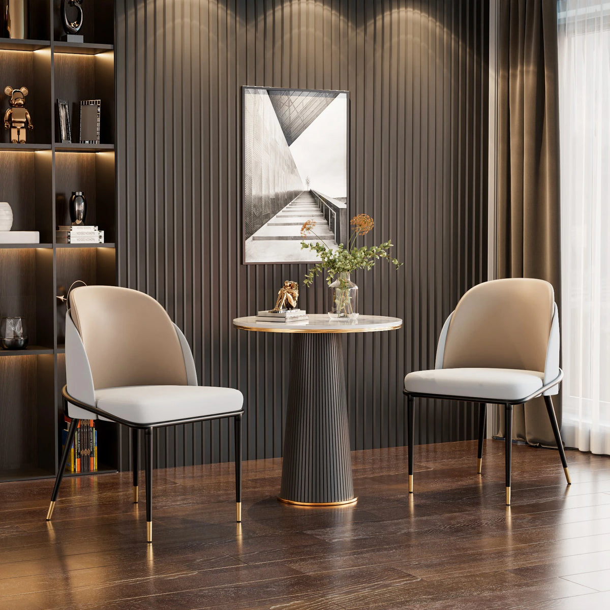 Modern Set Of 2 Faux Leather Dining Chairs Wooden Backrest