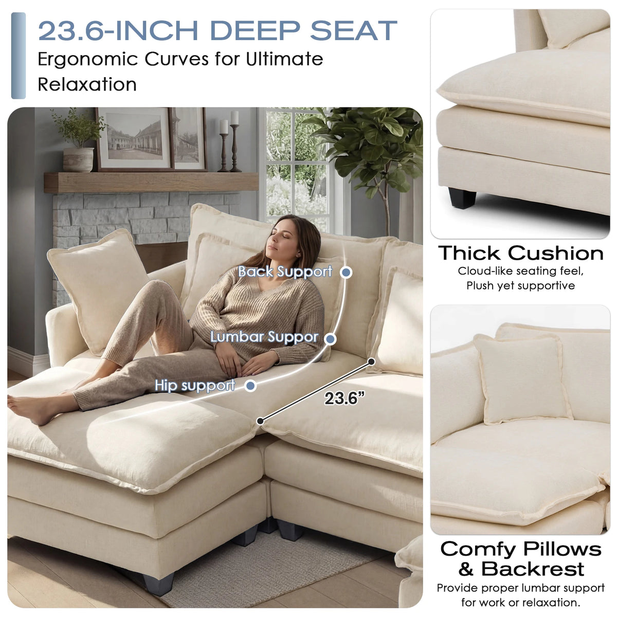 Redlife Modular Sectional Sofa With Ottoman Deep Seat Cloud Couch
