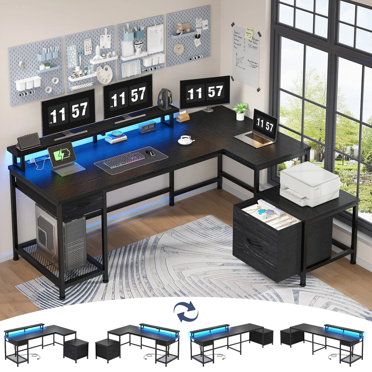 EnHomee L Shaped Gaming Desk With Reversible Corner