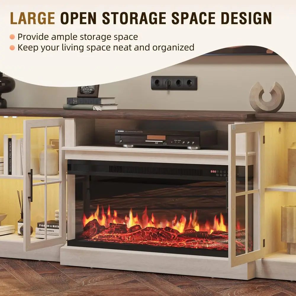 XMSJ Farmhouse Fireplace TV Stand With Adjustable Shelves And Storage