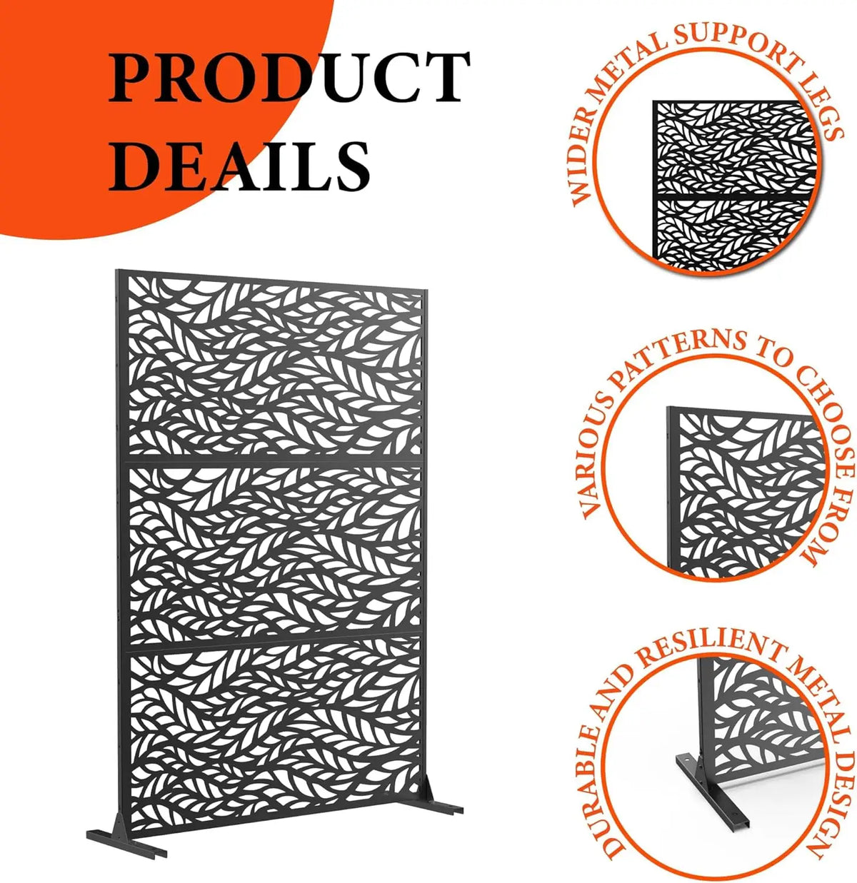 Freestanding Metal Privacy Screen Panel, 3-Panel Outdoor Decorative Divider with Stand,Weatherproof Fence for Patio Garden Deck