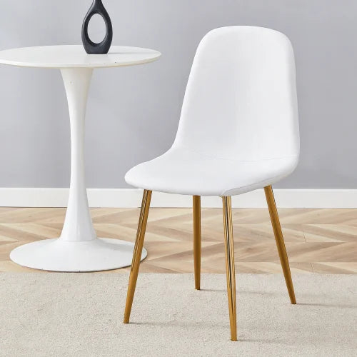 Set of 4 White Linen Fabric Dining Chairs: Integral Metal Leg Architecture, Fits Various Interior Decoration Styles