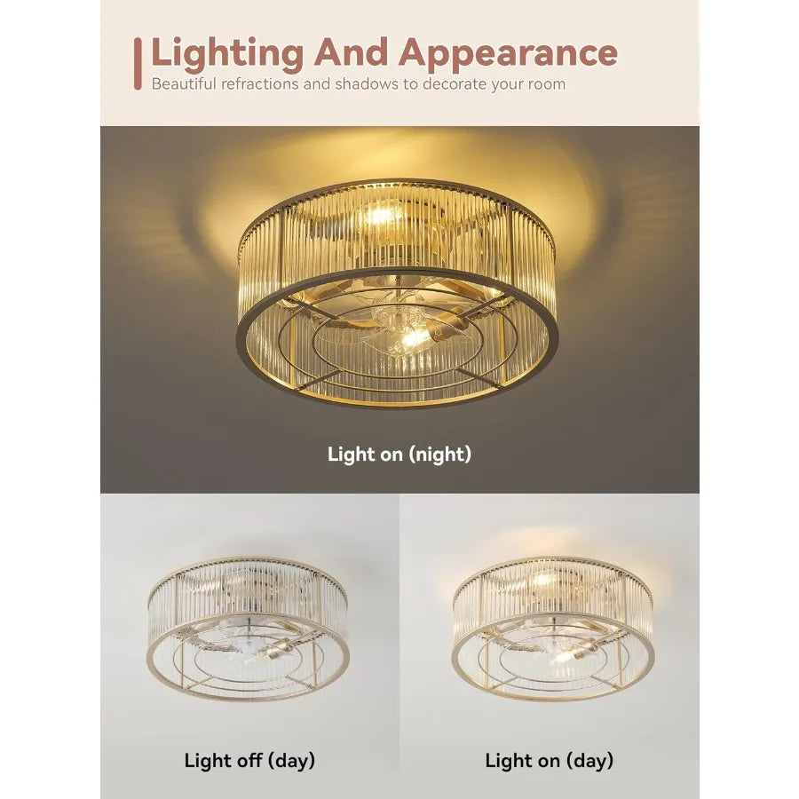 Low Profile Crystal Ceiling Fan With Light And Remote Control