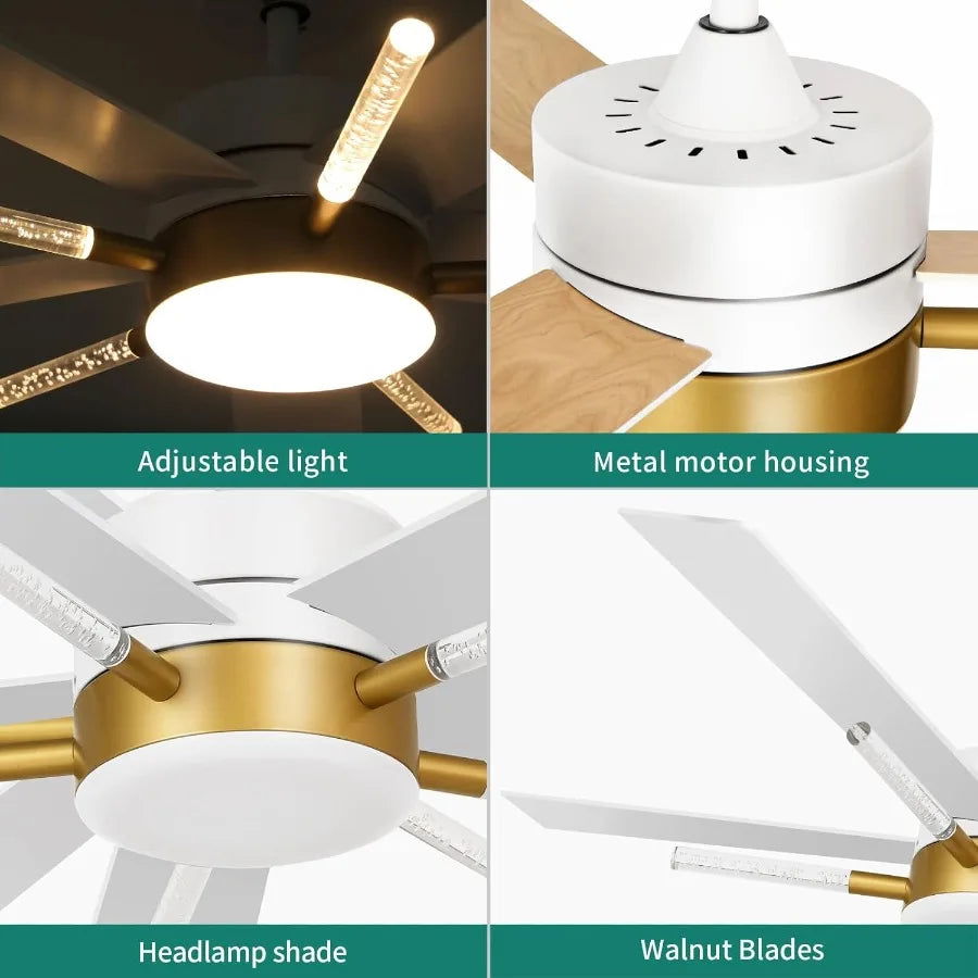 Modern 5-Blade Ceiling Fan Light With Crystal Rod Design Remote