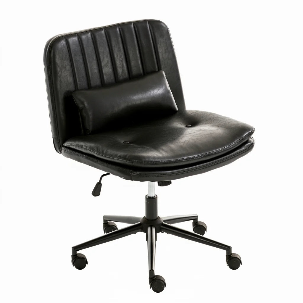 TCGBKAF Gray Criss Cross Chair Armless Desk Office with Wheels And Lumbar Pillow Adjustable Swivel Task Vanity Linen Chair