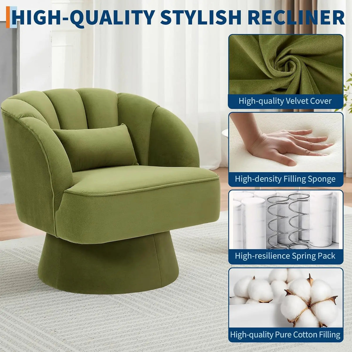 Garvee Swivel Open Back Chair Modern Designer Office Chair 360° rotation Bedroom Wheels Bar Camping Office Chair for Vanity Reading for living room, bedroom.