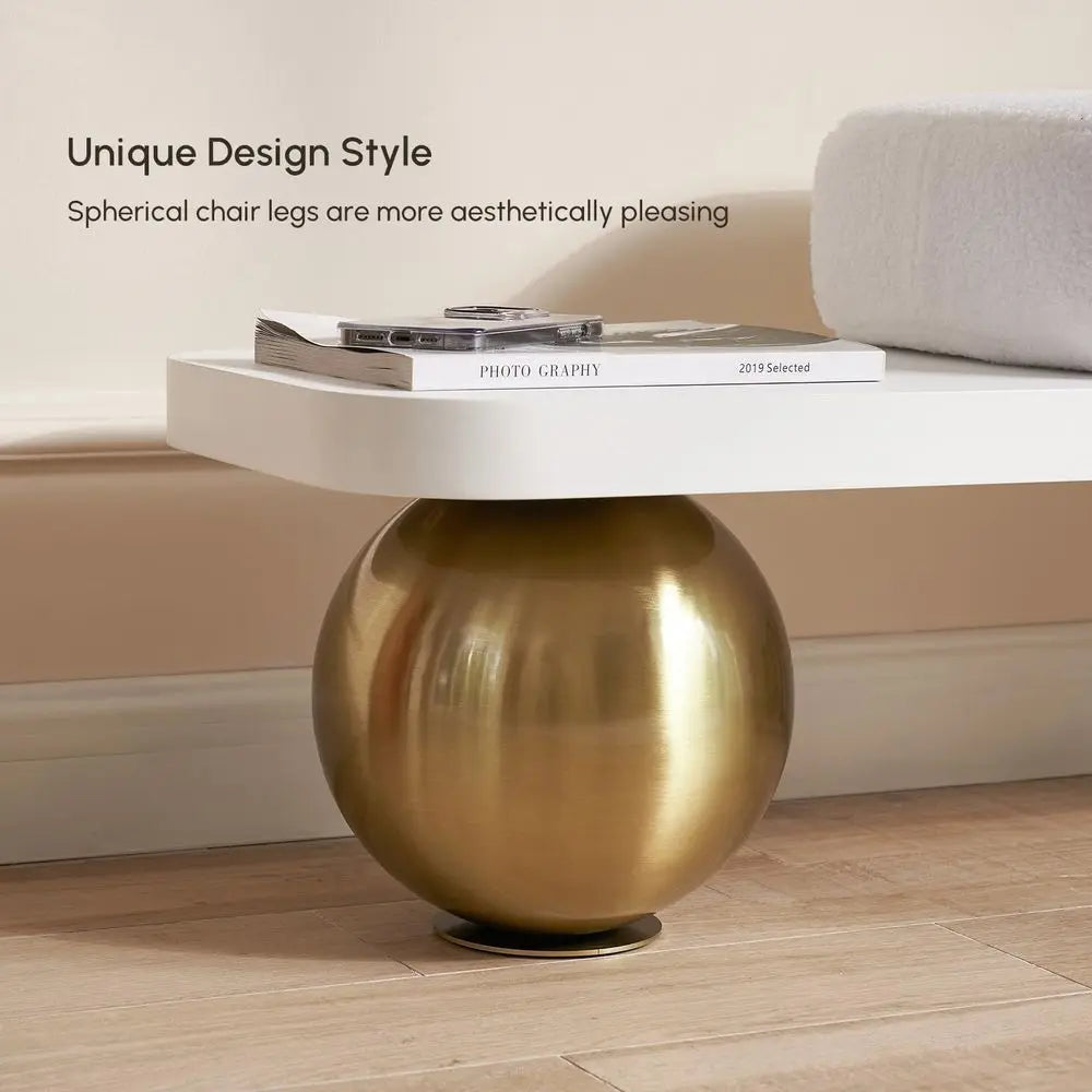 XMSJ Modern Boucle Upholstered Entryway Bench With Abstract Metal Legs