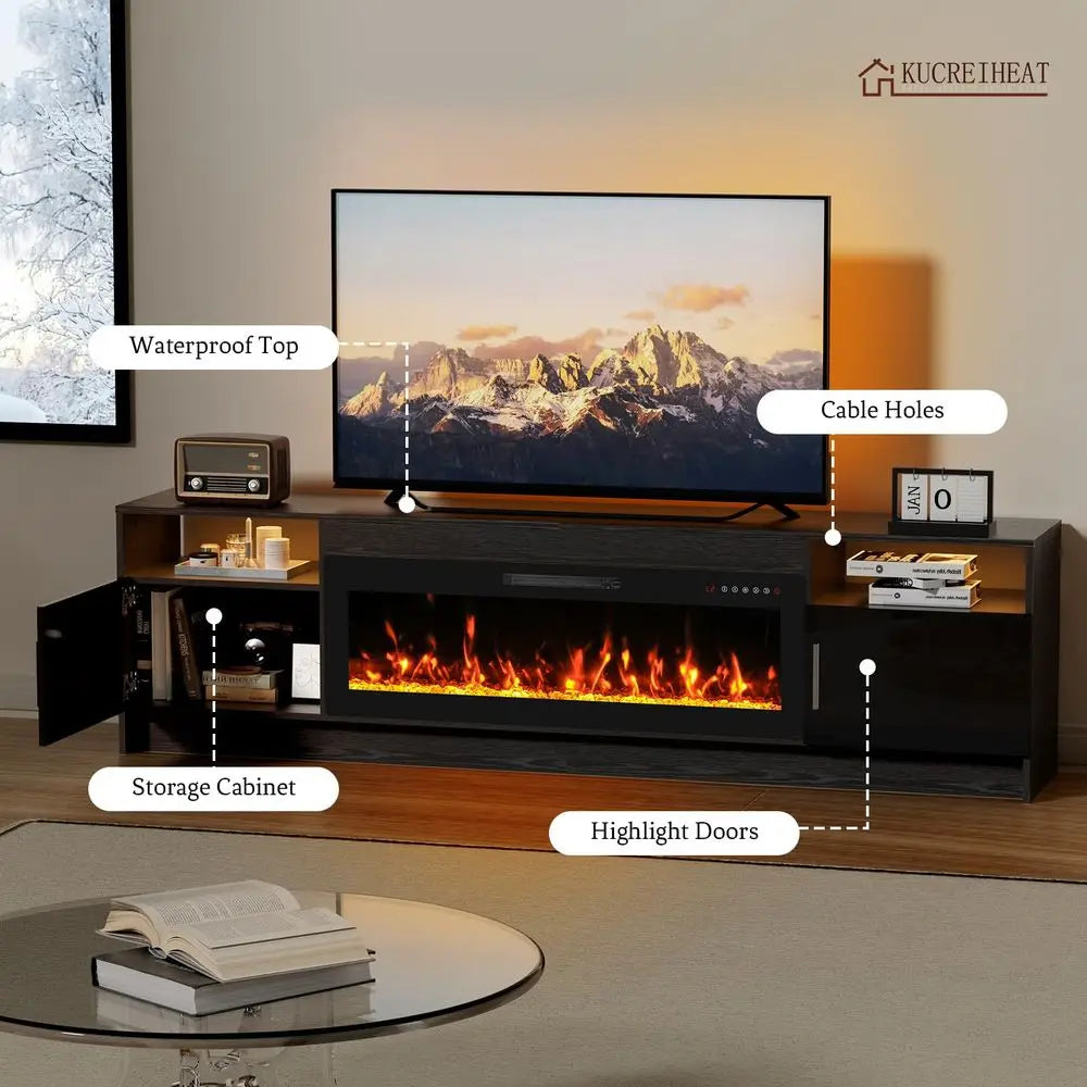 XMSJ Modern TV Stand With Electric Fireplace And LED Lighting