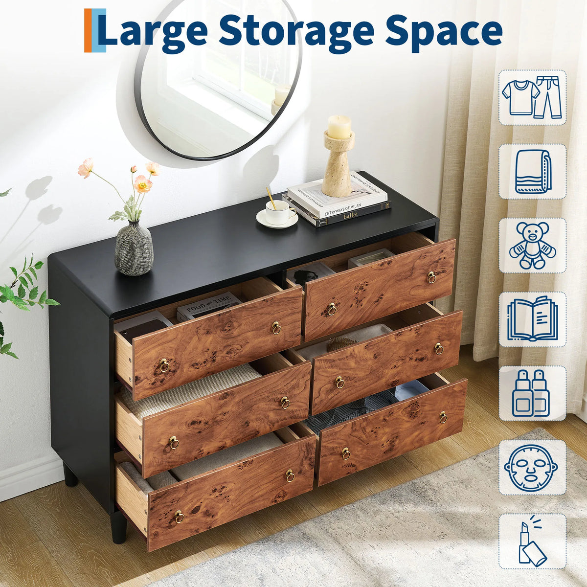 GAOMON Modern Wood Dresser Chest Of Drawers For Bedroom Storage