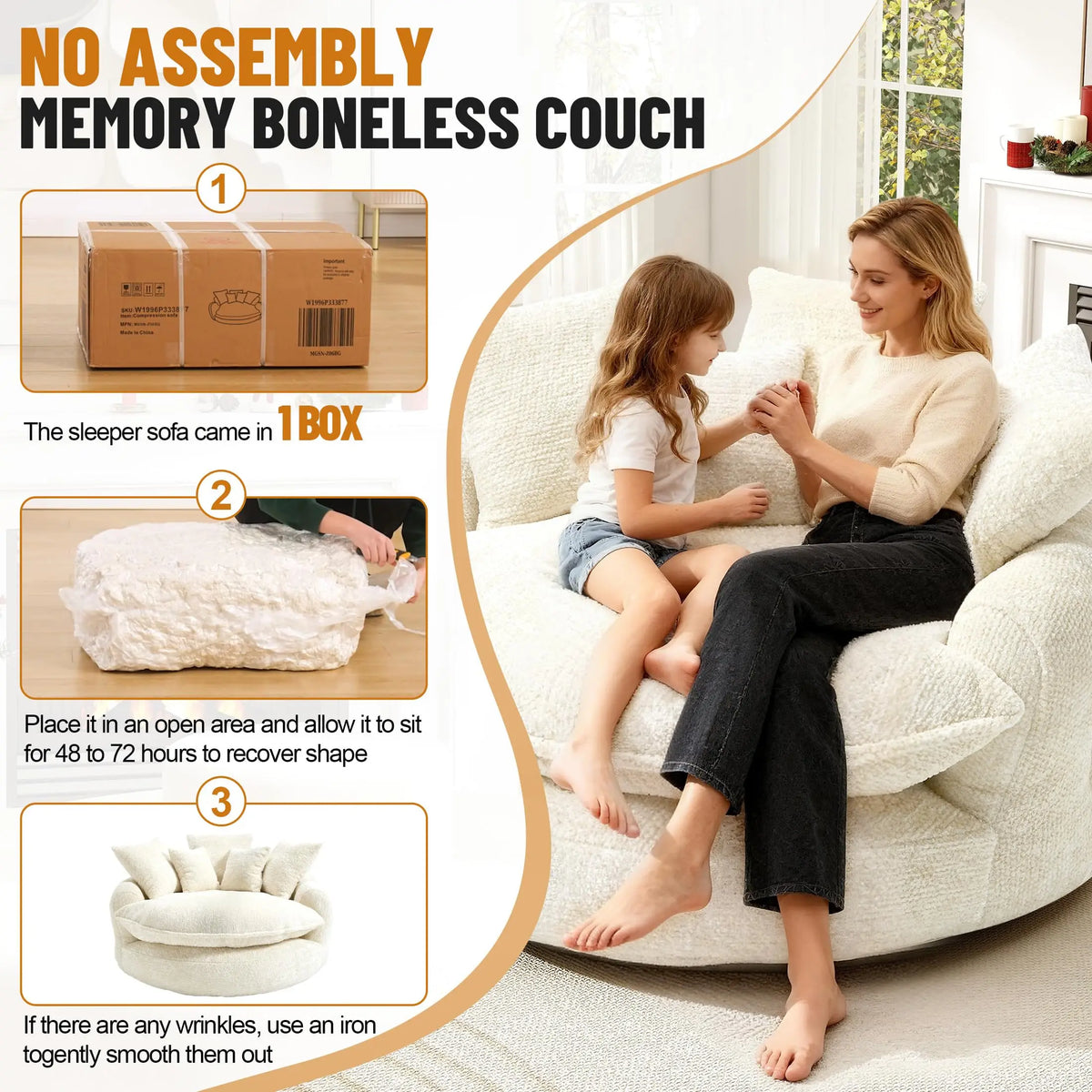 Modern Upholstered Round Chaise Lounge Chair with Matching Pillows