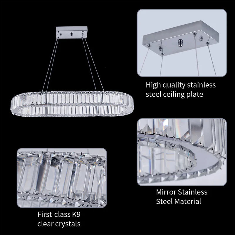GreeLustr Indoor K9 Crystal Oval Ring LED Pendant Lamp Chandelier