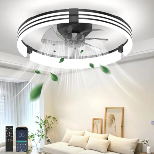 Ceilg Fans with Lights and Remote, 19.7" Low Profile Ceiling Fan, Modern Flush Mount LED Fan Light, 6 Wd Speeds Fandelier Ceilg