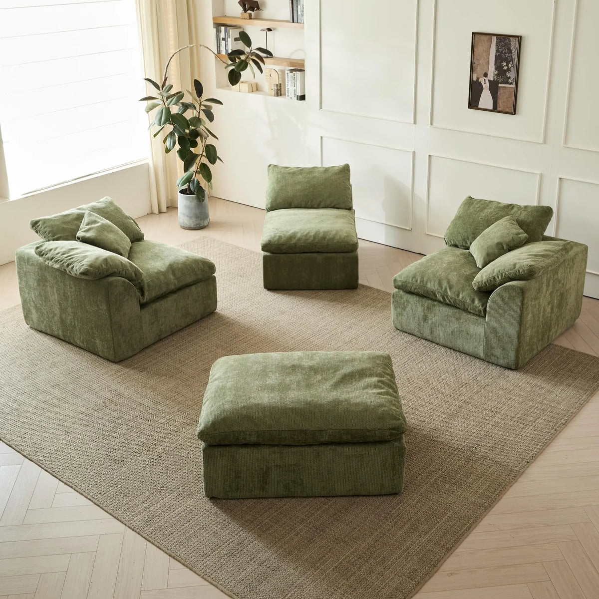 Yeflixvrau Modern Chenille Modular Sectional Sofa With Ottoman