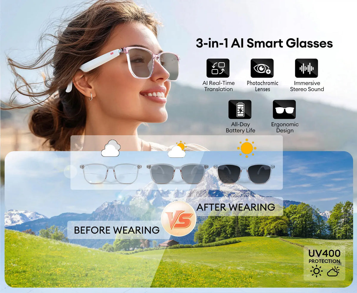 Giinova Smart AI Translation Glasses Featuring Bluetooth Audio And Interpreter
