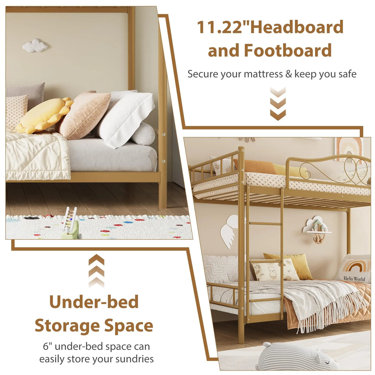 GarveeLife Twin Over Twin Metal Bunk Bed With Guardrail And Ladder
