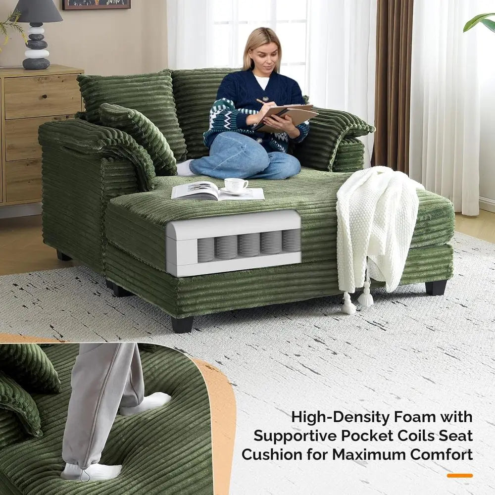 Oversized Corduroy Chaise Lounge Chair Sleeper Sofa With Throw Pillows