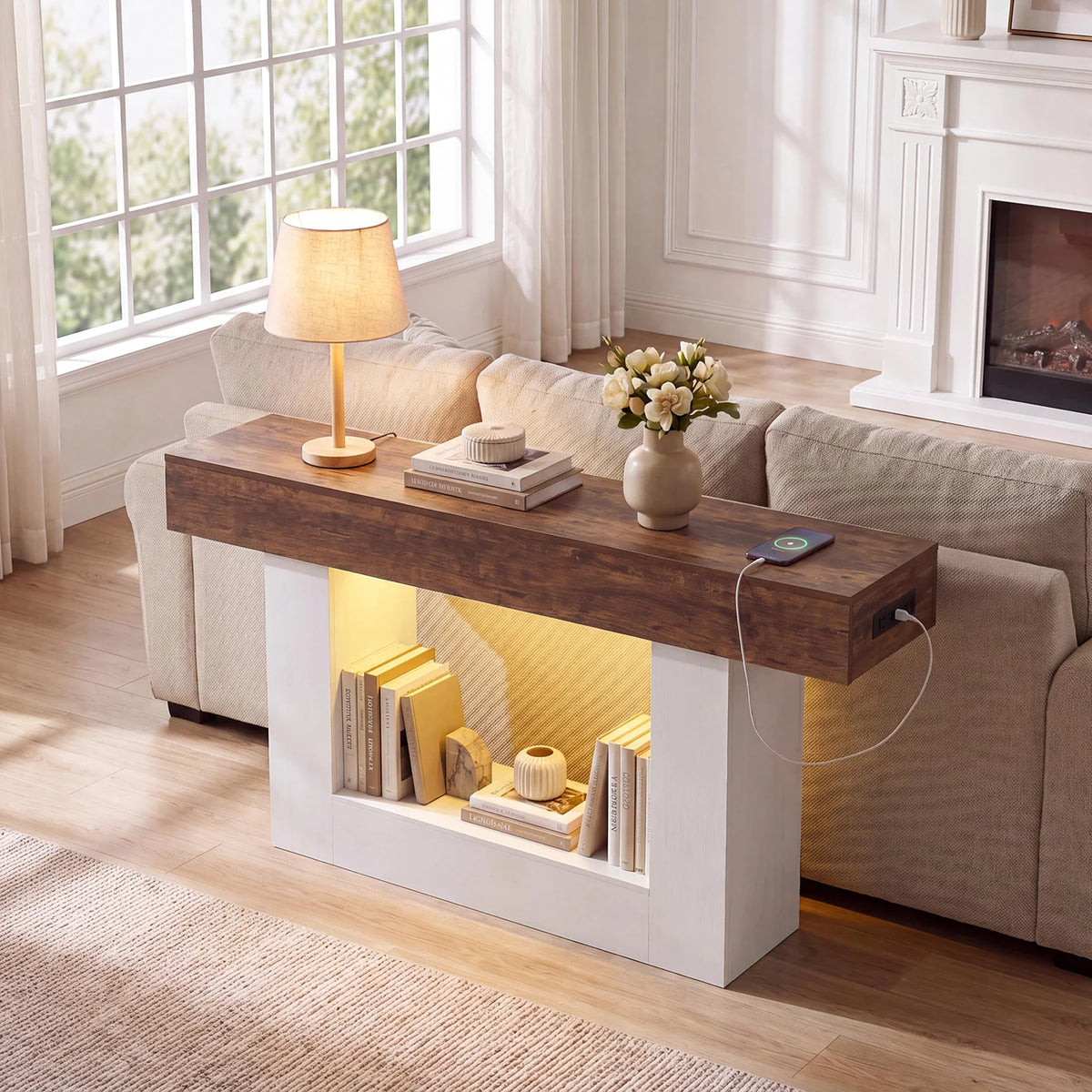 HiMISS Entryway Console With Power Outlet, USB And LED Lighting